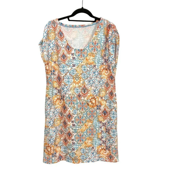 T by Talbots Casual Pullover Short Dress, Size Large, Colorful Geometric Pattern - Picture 1 of 10
